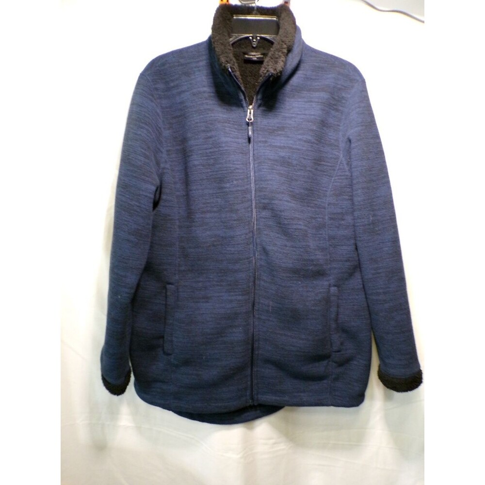 Women's Navy Blue Fleece Jacket Full Zip Sherpa Collar XL Pockets